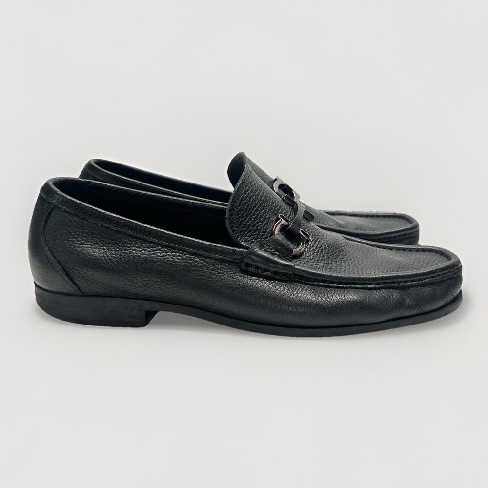 Salvatore Ferragamo Gancini Crown Bit Leather Loafers Mens 9.5 D Black